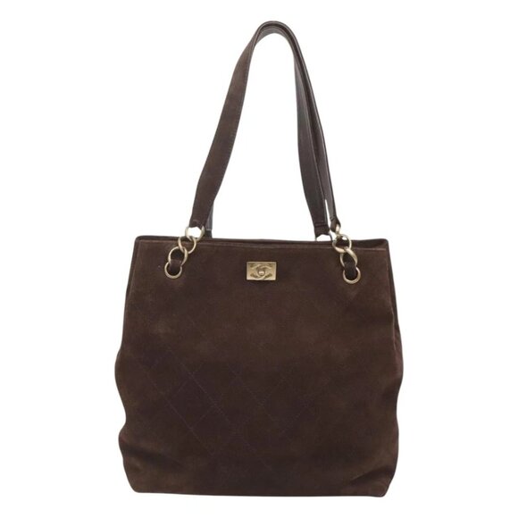 CHANEL Matelasse Shoulder Bag Suede Brown Gold CC Auth 127373 - Picture 1 of 16